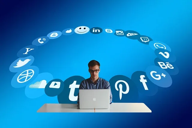 An image of a man and social media platforms